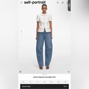Self Portrait WHITE SEQUIN TAILORED TOP